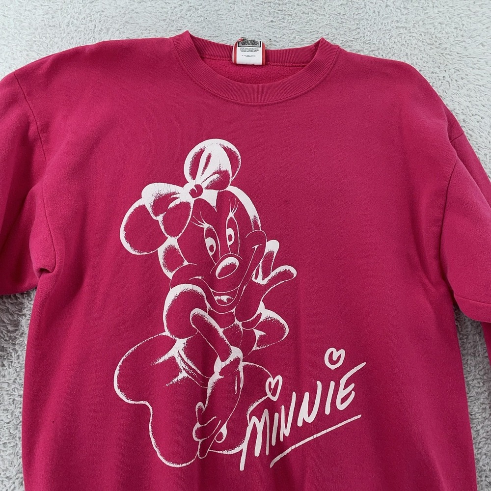 Vintage Disney Minnie‎ Mouse Sweatshirt Small Pink Crewneck Made in USA 90s